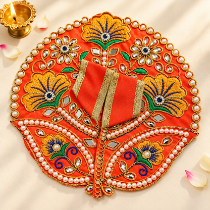 Laddu Gopal Orange Dress with Pearl & Zari Work