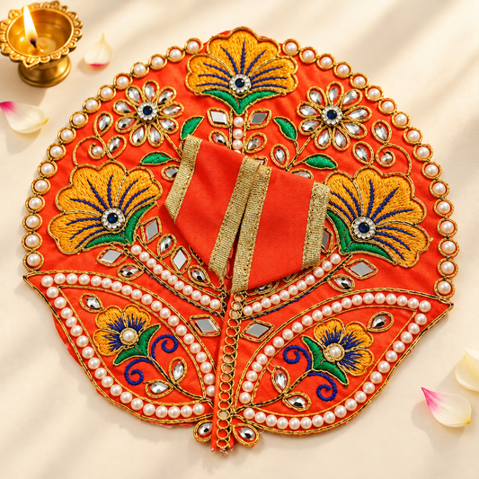 Laddu Gopal Orange Dress with Pearl & Zari Work