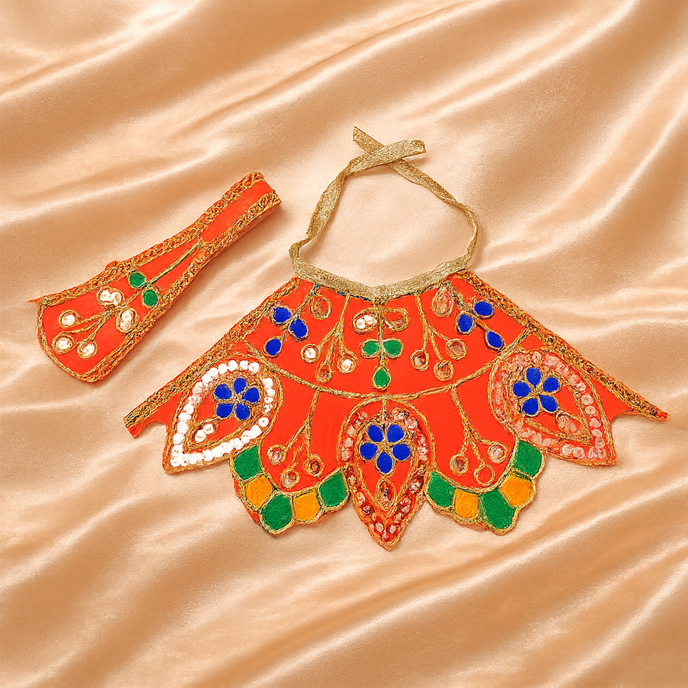 Orange Embroidered Mata Rani Poshak with Zari & Sequin Work