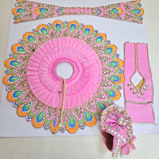 Daivik Vastram Peach Peacock Laddu Gopal Poshak Set with Mukut, Patka & Choli