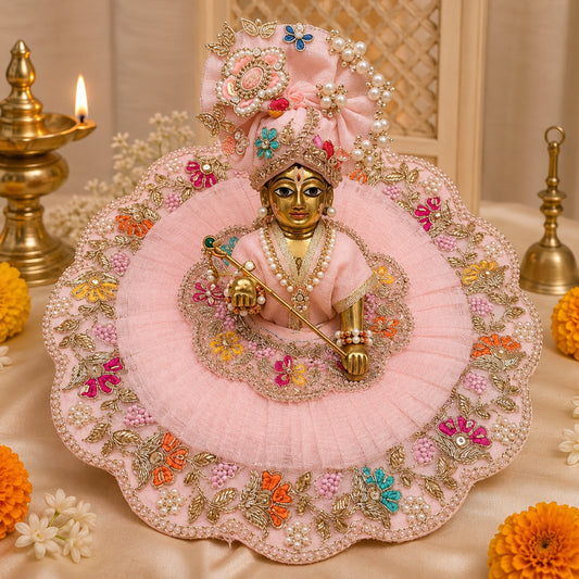 Royal Pink Floral Laddu Gopal Poshak with Mukut