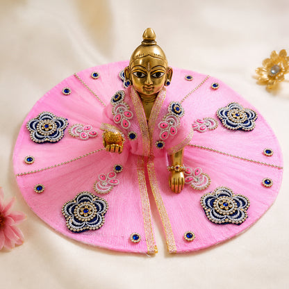 Baby Pink Laddu Gopal Poshak | Zardozi Embroidered Kanha Ji Dress with Sapphire & Pearl Motifs | Sizes 4 to 7