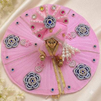 Baby Pink Laddu Gopal Poshak With Mukut | Zardozi Embroidered Kanha Ji Dress with Sapphire & Pearl Motifs | Sizes 0 to 7