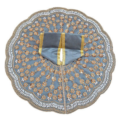 Premium Designer Laddu Gopal Dress (Size 5-8) | Heavy Zari & Sequin Work Slate Blue Poshak with Mukut