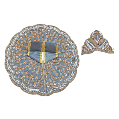 Premium Designer Laddu Gopal Dress (Size 5-8) | Heavy Zari & Sequin Work Slate Blue Poshak with Mukut