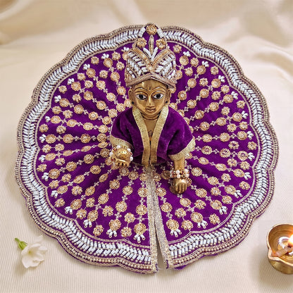 Premium Designer Laddu Gopal Dress (Size 5 to 8) - Royal Purple Velvet Krishna Poshak with Mukut