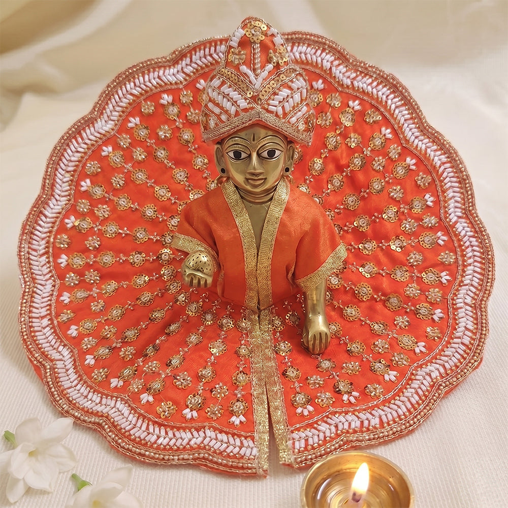 Premium Orange Embroidered Laddu Gopal Dress (Size 5 to 8) with Matching Mukut
