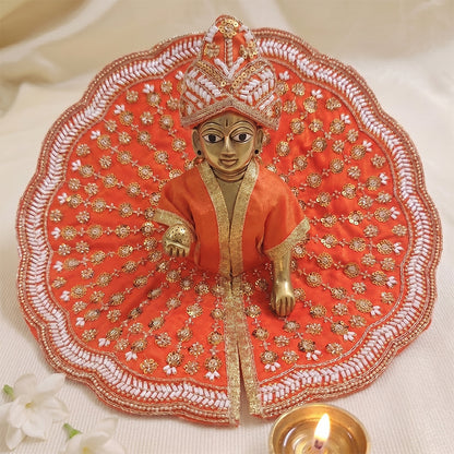 Premium Orange Embroidered Laddu Gopal Dress (Size 5 to 8) with Matching Mukut