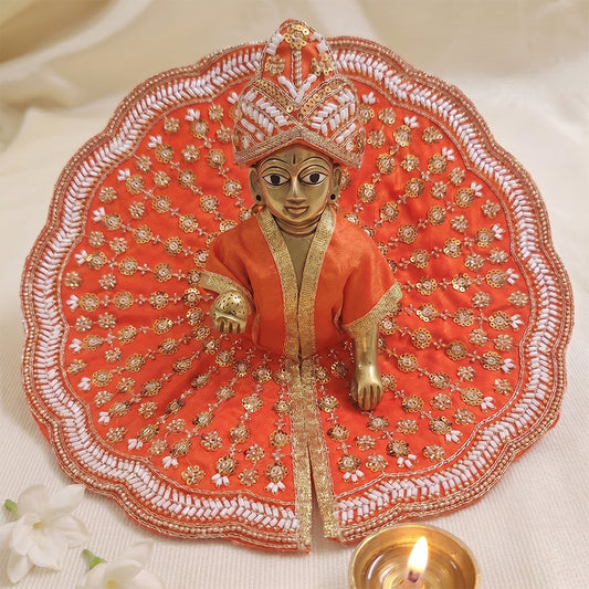 Premium Orange Embroidered Laddu Gopal Dress (Size 5 to 8) with Matching Mukut