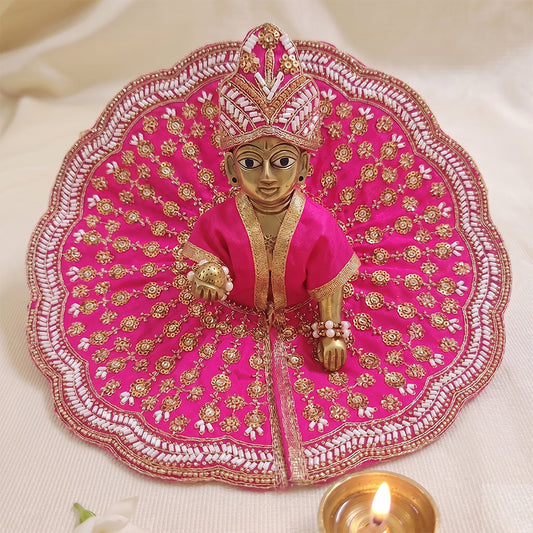 Premium Pink Embroidered Laddu Gopal Dress with Mukut | Handcrafted Kanha Ji Poshak / Thakurji Vastra (Size 5, 6, 7, 8)