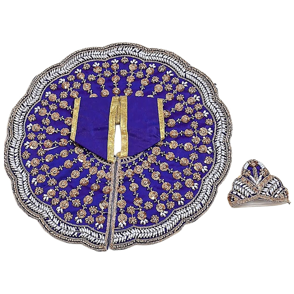Premium Royal Blue Laddu Gopal Dress (Size 5 to 8) - Heavy Handwork Poshak for Kanha Ji with Matching Mukut