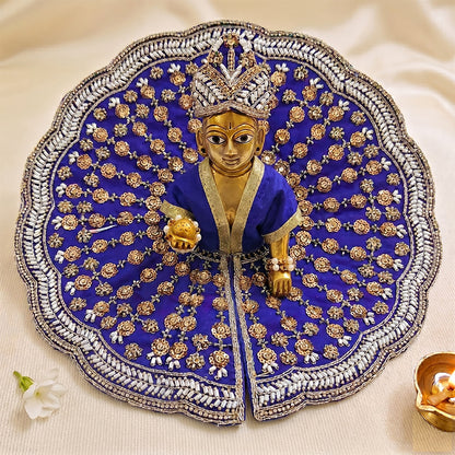 Premium Royal Blue Laddu Gopal Dress (Size 5 to 8) - Heavy Handwork Poshak for Kanha Ji with Matching Mukut