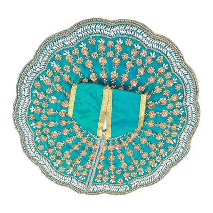 Premium Teal Blue Sequined Laddu Gopal Poshak with Matching Mukut - Heavy Designer Thakurji Dress (Size 5 to 8)