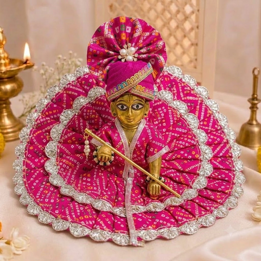 Rajsi Rani Pink Bandhani Laddu Gopal Poshak with Matching Pagadi