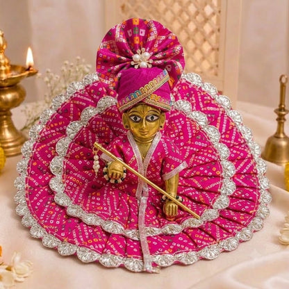 Rajsi Rani Pink Bandhani Laddu Gopal Poshak with Matching Pagadi