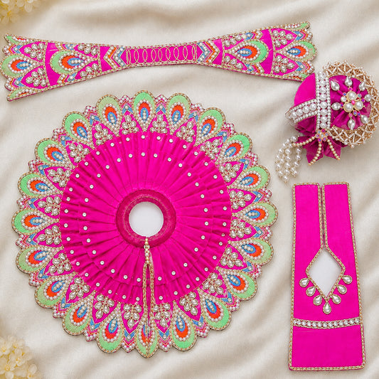 Daivik Vastram Rani Pink Peacock Laddu Gopal Poshak Set with Mukut, Patka & Choli