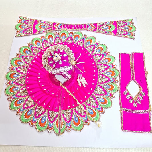 Daivik Vastram Rani Pink Peacock Laddu Gopal Poshak Set with Mukut, Patka & Choli