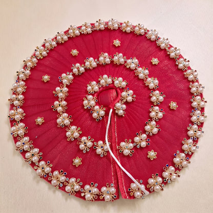 Laddu Gopal Dress Red Pink Organza | Pearl Flower Rhinestone Poshak for Kanha Ji | Size 4 to 7