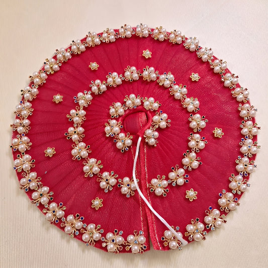Laddu Gopal Dress Red Pink Organza | Pearl Flower Rhinestone Poshak for Kanha Ji | Size 0 to 7
