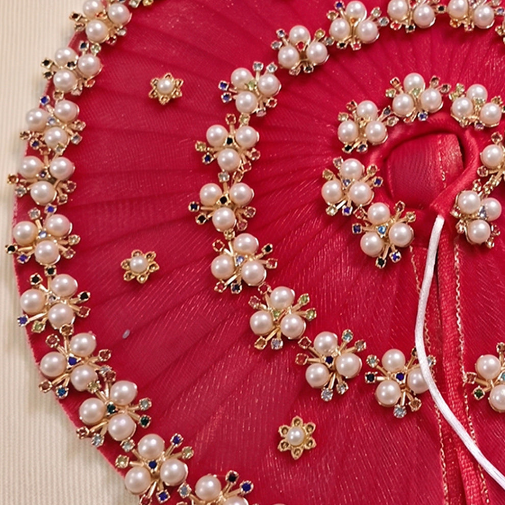 Laddu Gopal Dress Red Pink Organza | Pearl Flower Rhinestone Poshak for Kanha Ji | Size 4 to 7