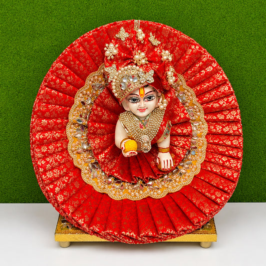 Royal Red Handcrafted Laddu Gopal Poshak Set with Designer Mukut