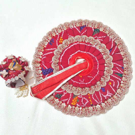 Red Bandhani Laddu Gopal Dress with Peacock Feather & Embellished Border