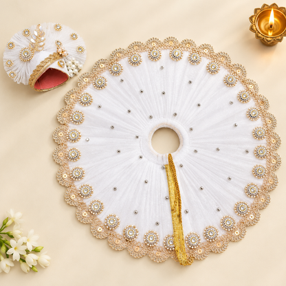 Sharad Purnima White Laddu Gopal Poshak with Matching Pagdi
