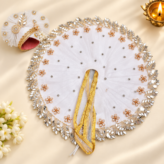 Sharad Purnima White Laddu Gopal Poshak – Pearl & Stone Work