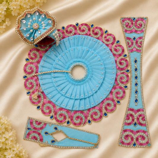 Sky Blue Handcrafted Laddu Gopal Dress Set with Mukut