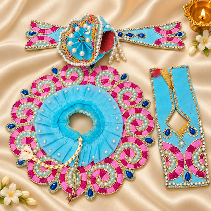 Sky Blue Handcrafted Laddu Gopal Dress Set with Mukut