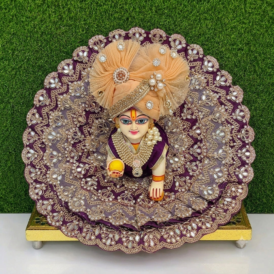 Royal Wine Purple Laddu Gopal Poshak with Designer Mukut | Premium Krishna Ji Dress