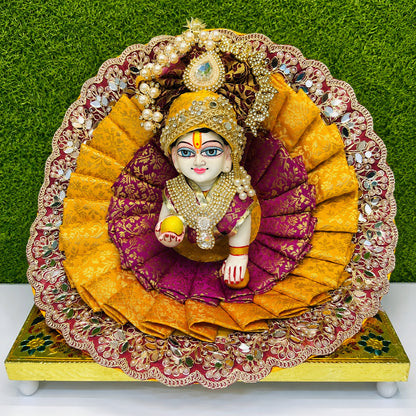 Royal Yellow & Purple Handcrafted Laddu Gopal Poshak Set with Mukut