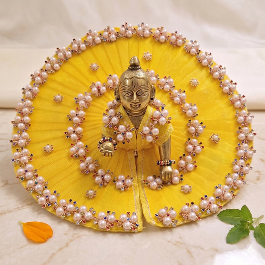 Handcrafted Yellow Pearl Poshak for Laddu Gopal | Thakurji Festive Dress | Size 0 to 7