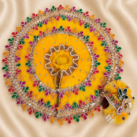 Handcrafted Yellow Laddu Gopal Poshak with Designer Mukut | Krishna Ji Dress
