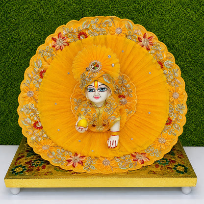 Handcrafted Yellow Laddu Gopal Dress (Poshak) with Mukut | Floral Embroidery Kanha Ji Designer Dress Set