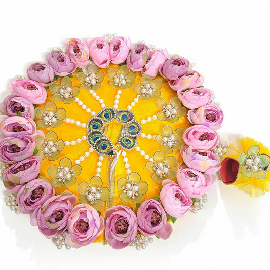 Yellow Floral Designer Laddu Gopal Poshak with Mukut