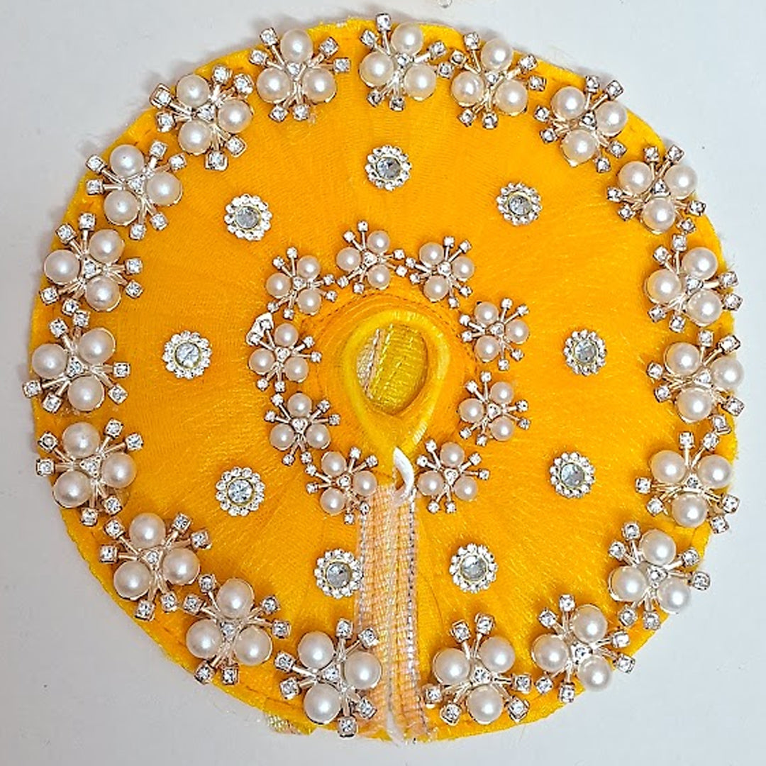 Handcrafted Yellow Pearl Poshak With Mukut For Laddu Gopal | Thakurji Festive Dress