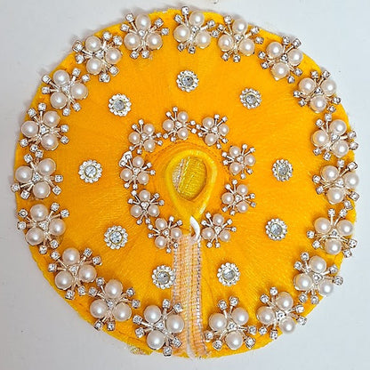 Handcrafted Yellow Pearl Poshak With Mukut For Laddu Gopal | Thakurji Festive Dress