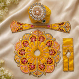 Designer Yellow Laddu Gopal Poshak with Heavy Kundan Work & Jewelled Mukut