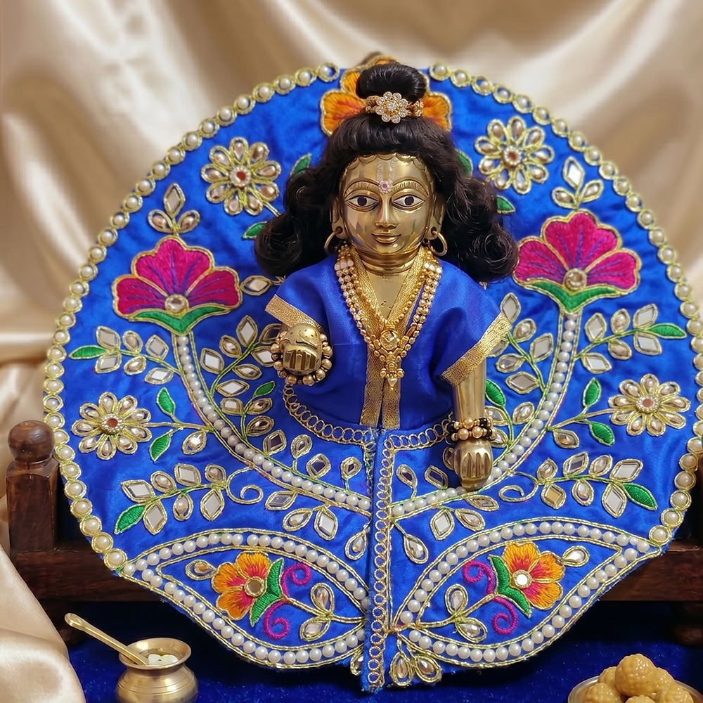 Laddu Gopal Blue Dress with Pearl & Zari Work