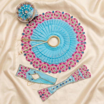 Sky Blue Handcrafted Laddu Gopal Dress Set with Mukut