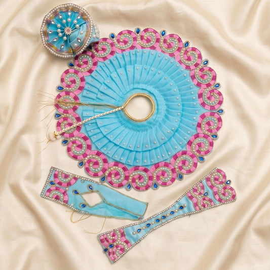 Sky Blue Handcrafted Laddu Gopal Dress Set with Mukut