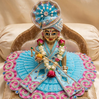 Sky Blue Handcrafted Laddu Gopal Dress Set with Mukut