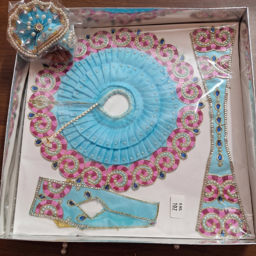 Sky Blue Handcrafted Laddu Gopal Dress Set with Mukut