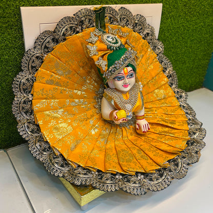 Yellow Handcrafted Laddu Gopal Poshak Set with Mukut