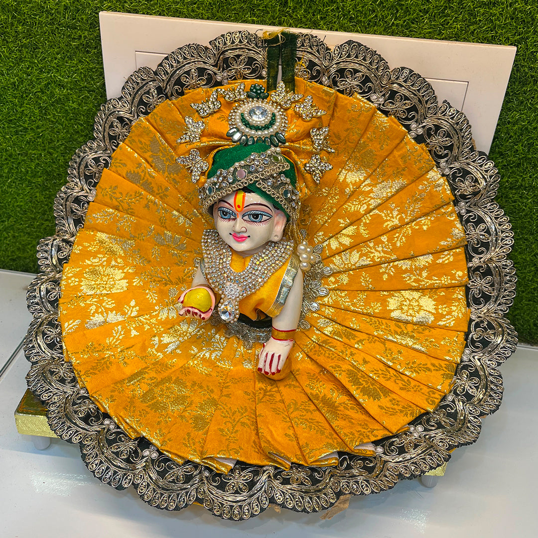 Yellow Handcrafted Laddu Gopal Poshak Set with Mukut