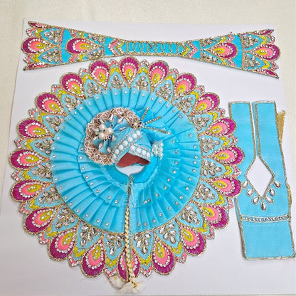 Premium Sky Blue Mor Pankh Design Laddu Gopal Dress with Mukut