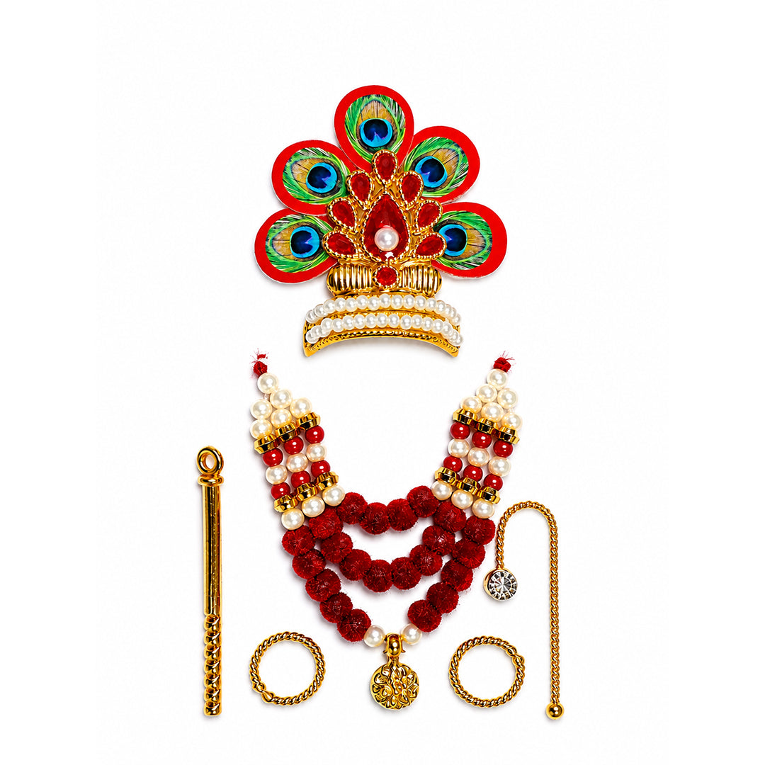 Laddu Gopal Designer Mala Set - Red Size 0-3