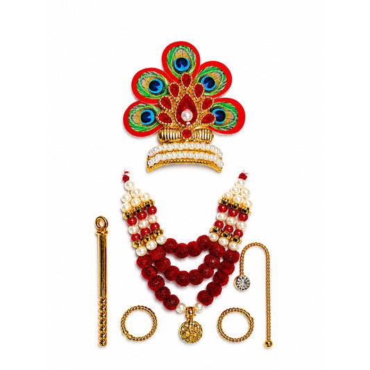 Laddu Gopal Designer Mala Set - Red Size 0-3
