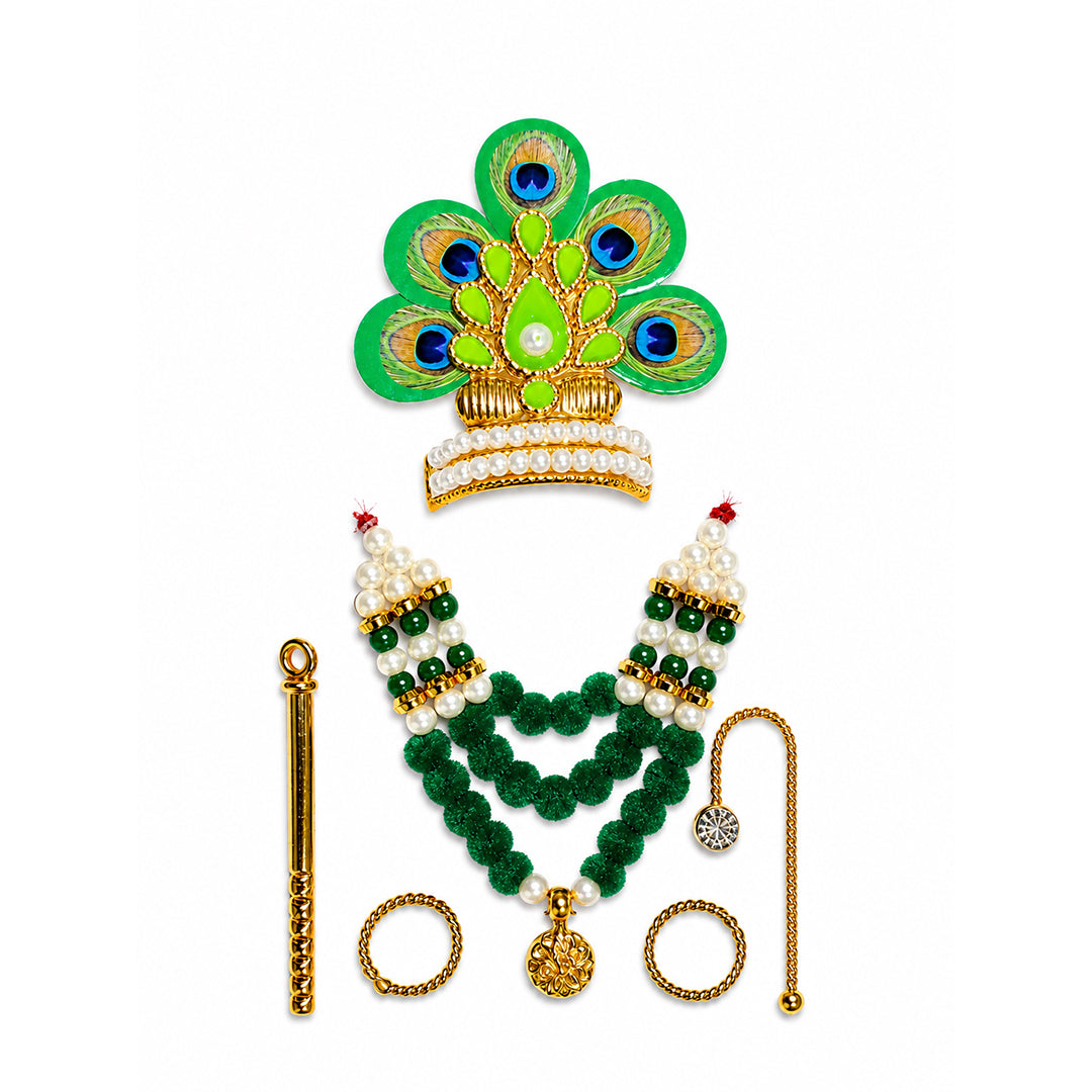 Laddu Gopal Designer Mala Set - Green Size 0-3